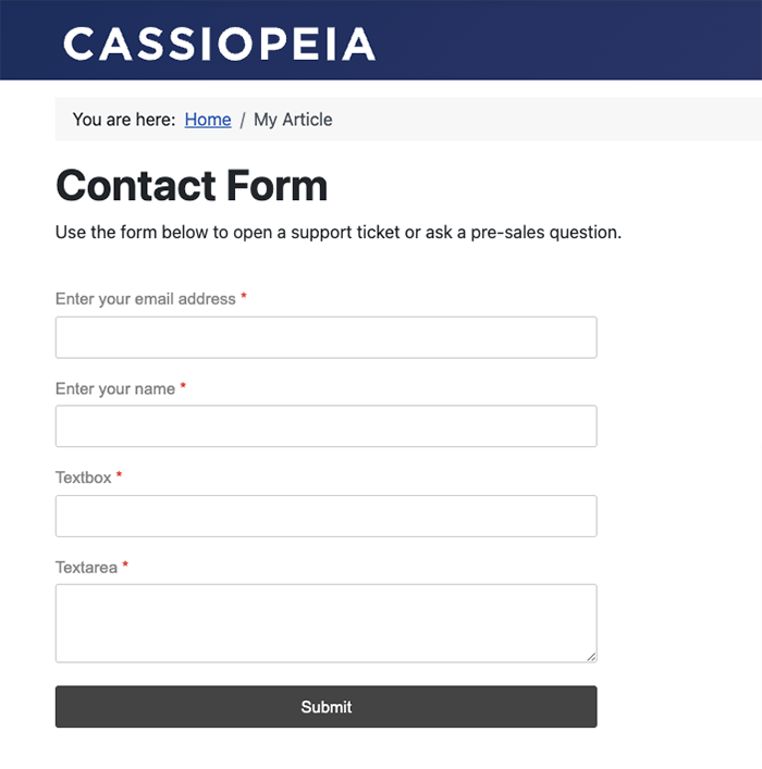 Create a contact form in Joomla - Form Builder