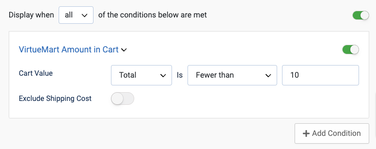 ecommerce condition products in cart