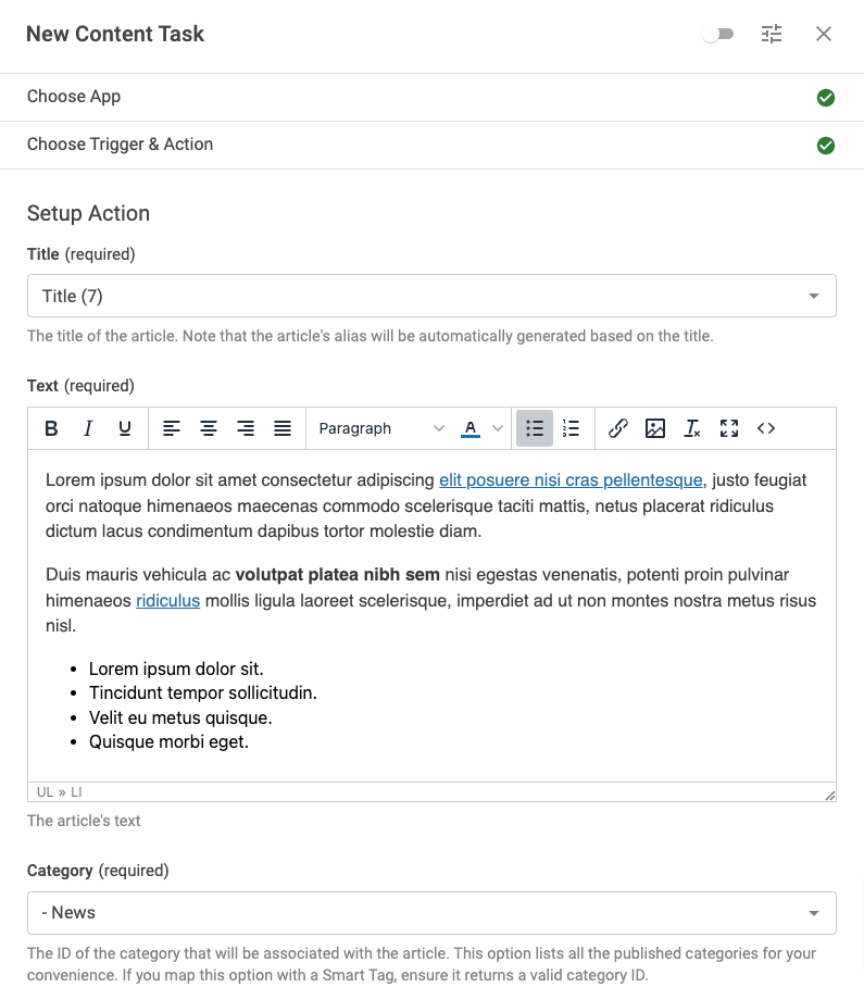 content task setup