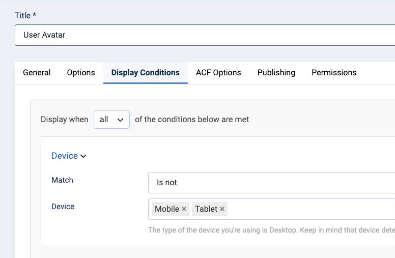 user fields display conditions