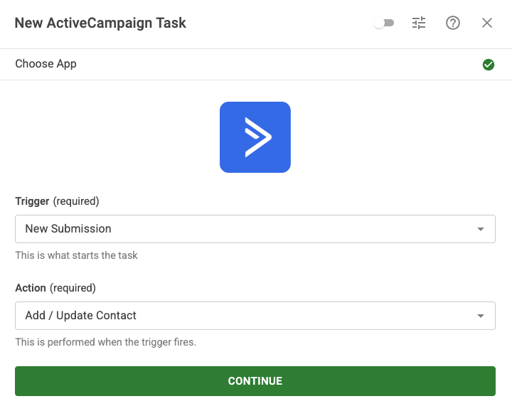 Select ActiveCampaign Trigger and Action