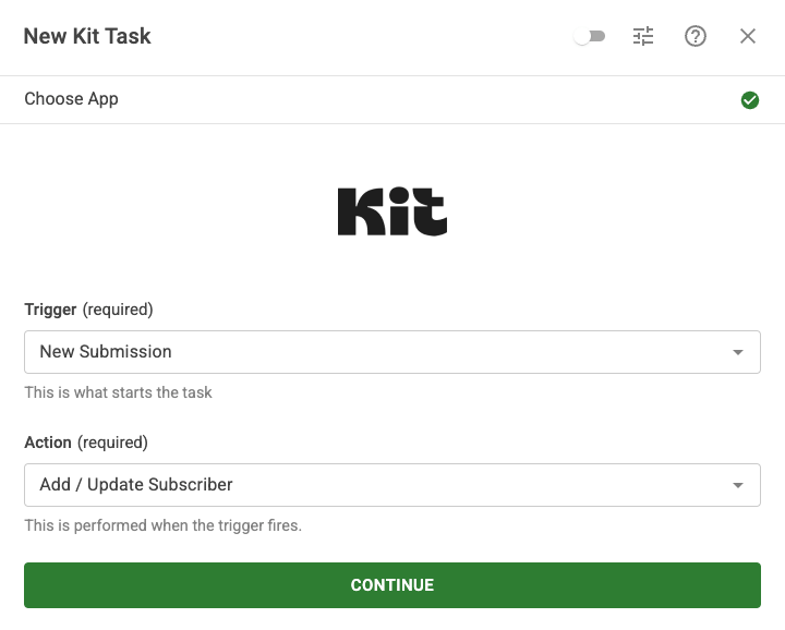 cf tasks kit trigger action setup