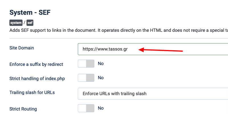 Set site domain in Joomla