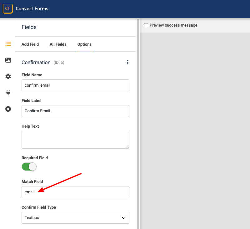 Confirmation Field Settings