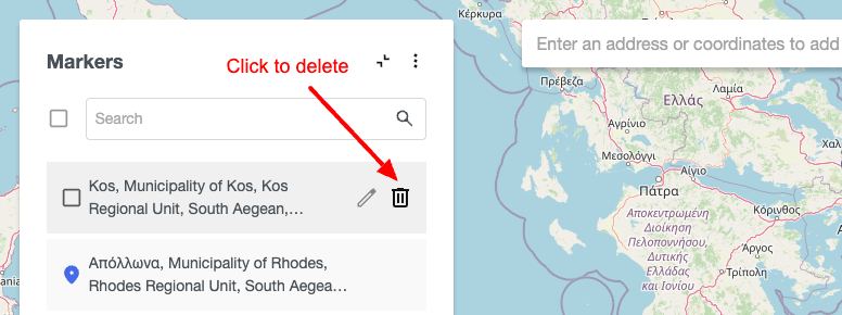 Delete marker from sidebar