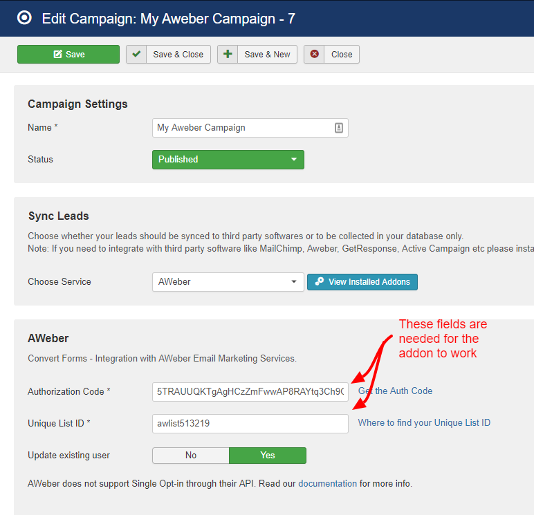 aweber campaign convert forms