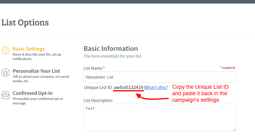 aweber Unique List ID