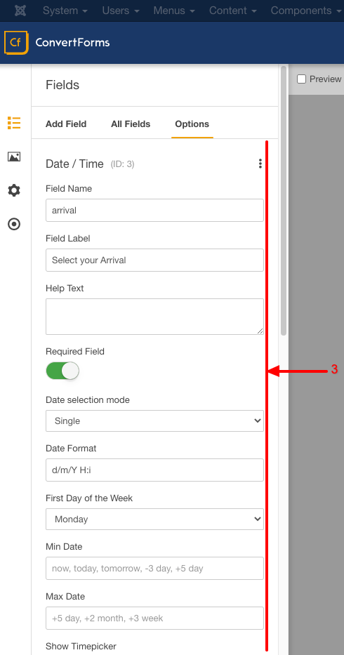 Configure the Date/Time field