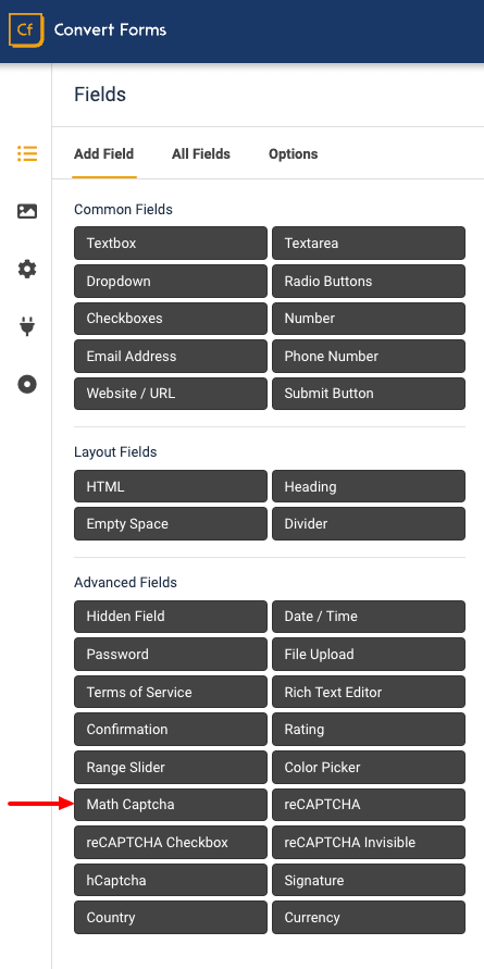 convert forms select math captcha field