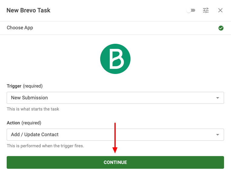 Select Brevo Trigger and Action