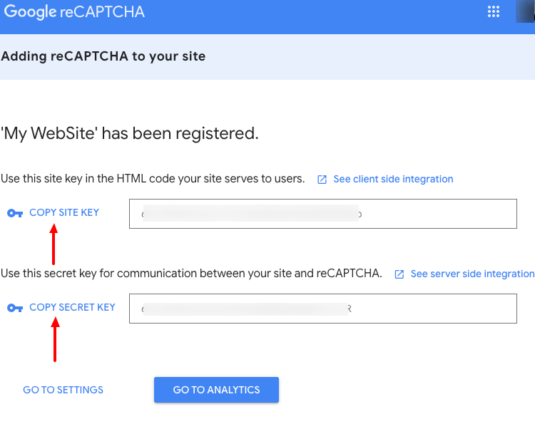 convert forms invisible recaptcha keys