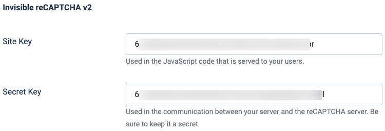 convert forms recaptcha configuration v2 invisible set keys