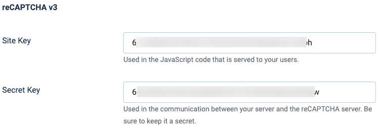 convert forms recaptcha configuration v3 set keys