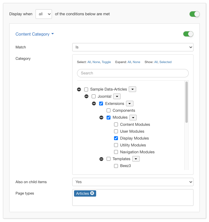 Article Categories Display Condition