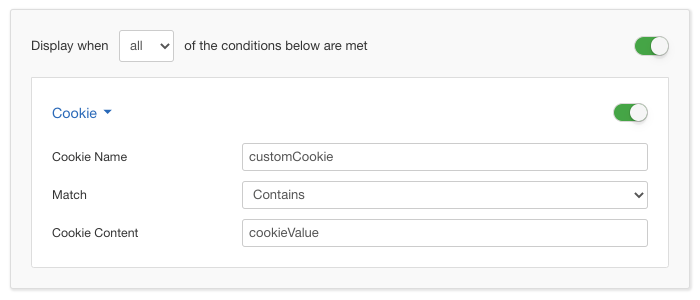 Cookie Display Conditions