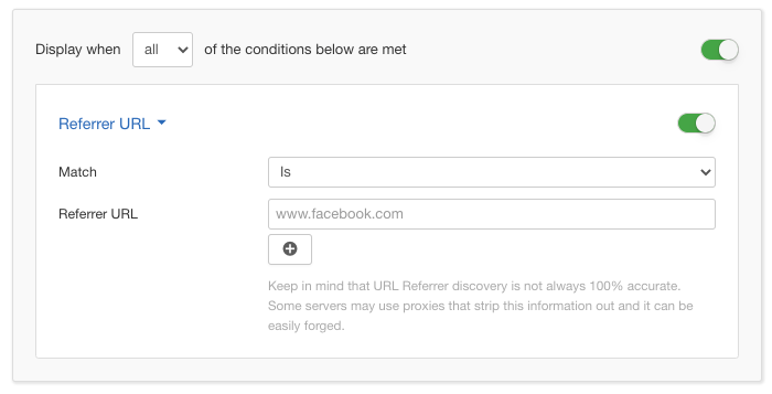 Referrer URL Display Conditions