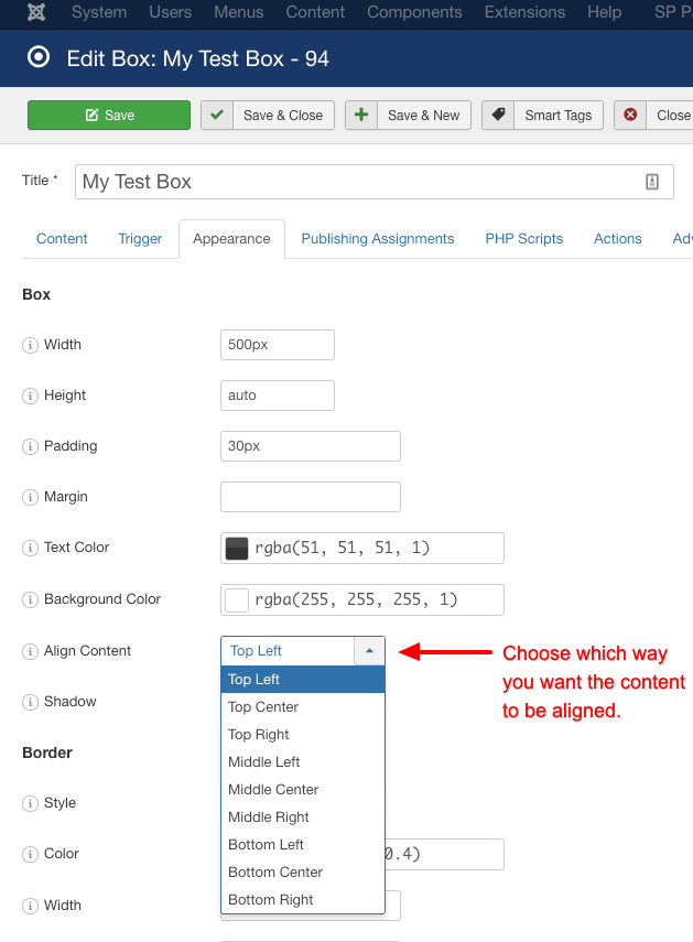 How to align the content of a box