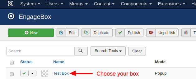 EngageBox > Select a Box