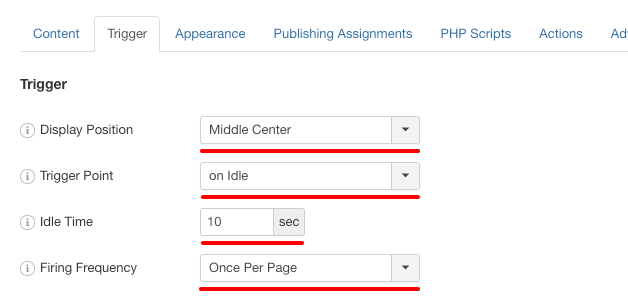 engagebox trigger on idle settings