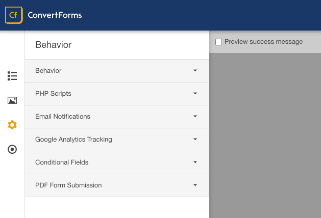 form builder behavior tab