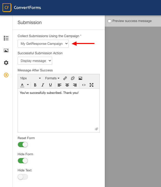 getresponse convert forms assign