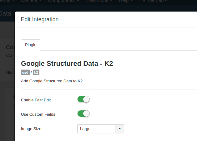 K2 Addon Settings