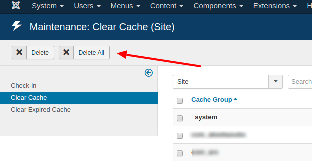 joomla clear cache