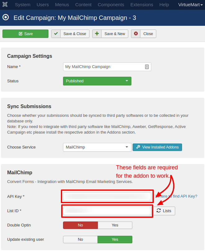 mailchimp campaign convert forms